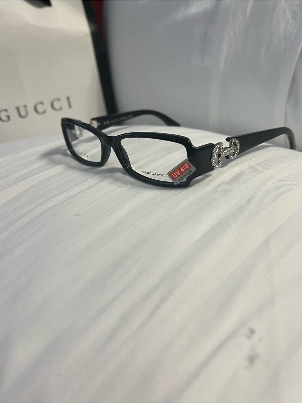 Gucci Black Rhinestone Double-G Reading Glasses